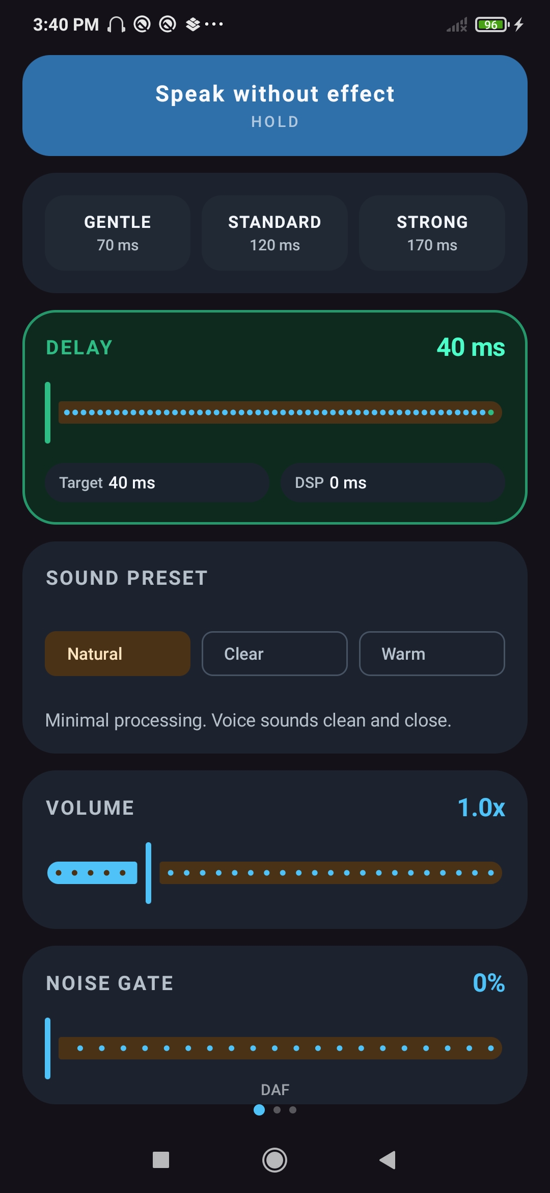 DAF delay and volume controls