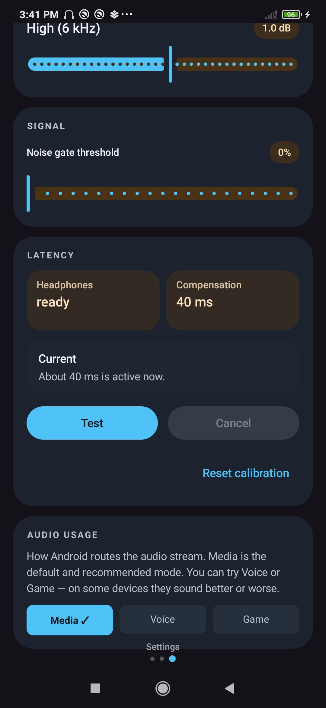 Settings — Latency calibration