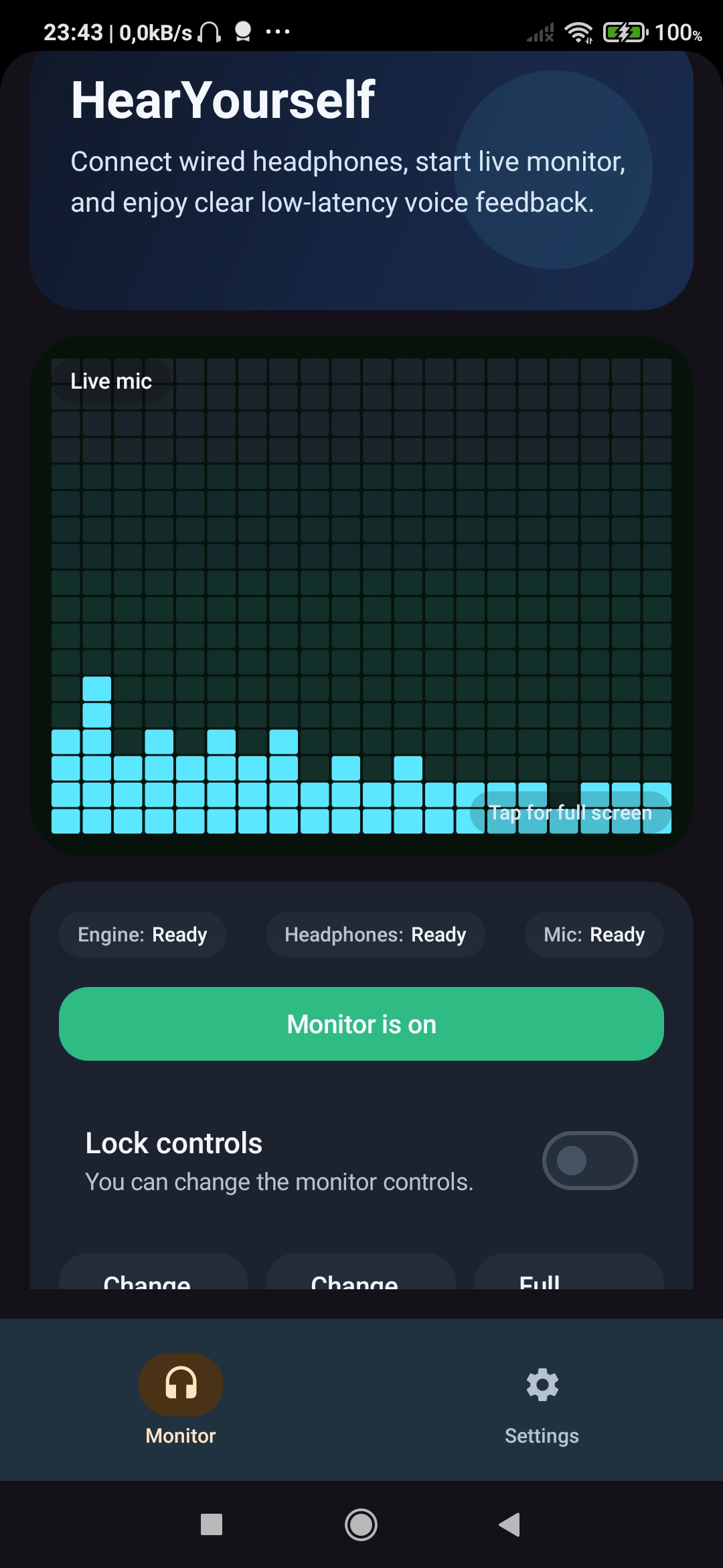 HearYourself live monitor screen